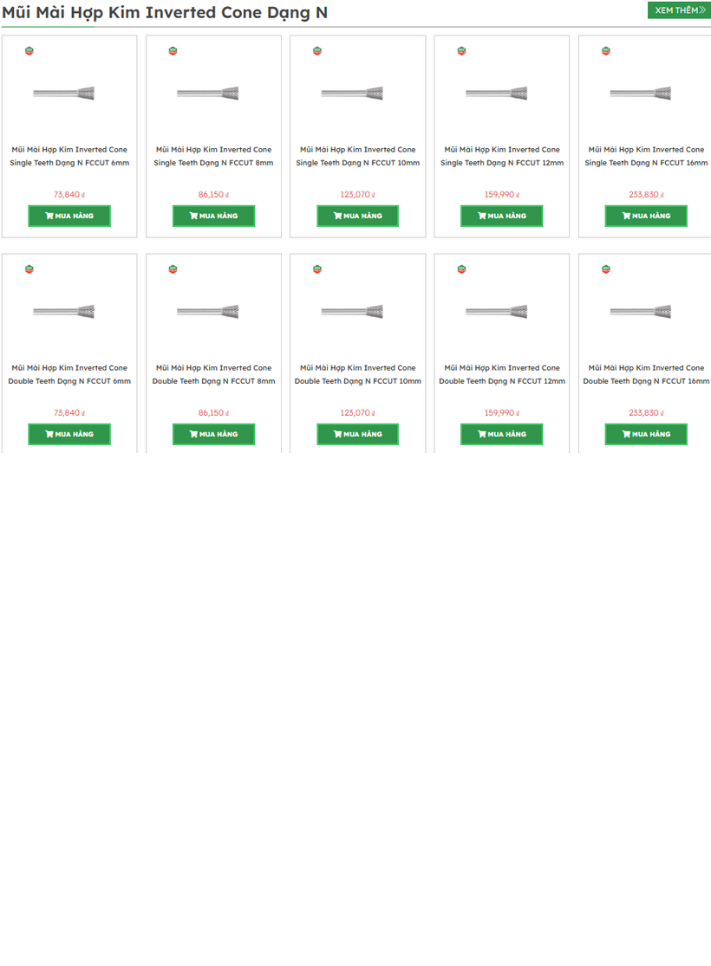 Bảng gi&aacute; mũi m&agrave;i hợp kim bi&ecirc;n dạng N