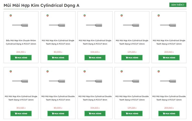 Mũi m&agrave;i hợp kim Cylindrical dạng A