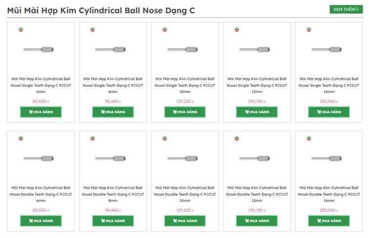 Mũi m&agrave;i hợp kim Cylindrical Ball Nose dạng C